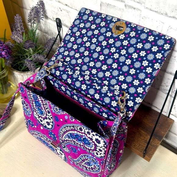 Vera Bradley Boysenberry Julia HandBag Purse 3” Handle W/ Shoulder Strap - Picture 4 of 9